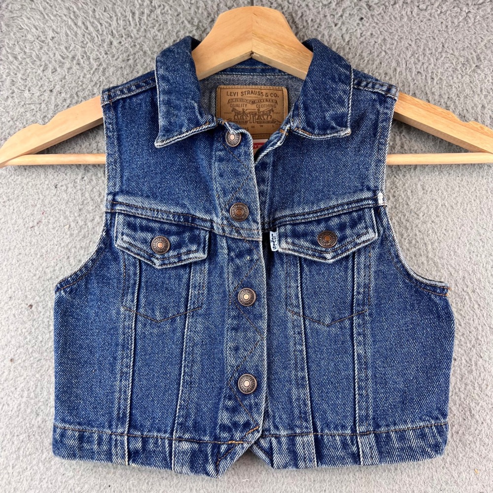 Vintage Kids Levi Strauss Co Blue Denim Vest‎ Size 4T Snap Front Pockets